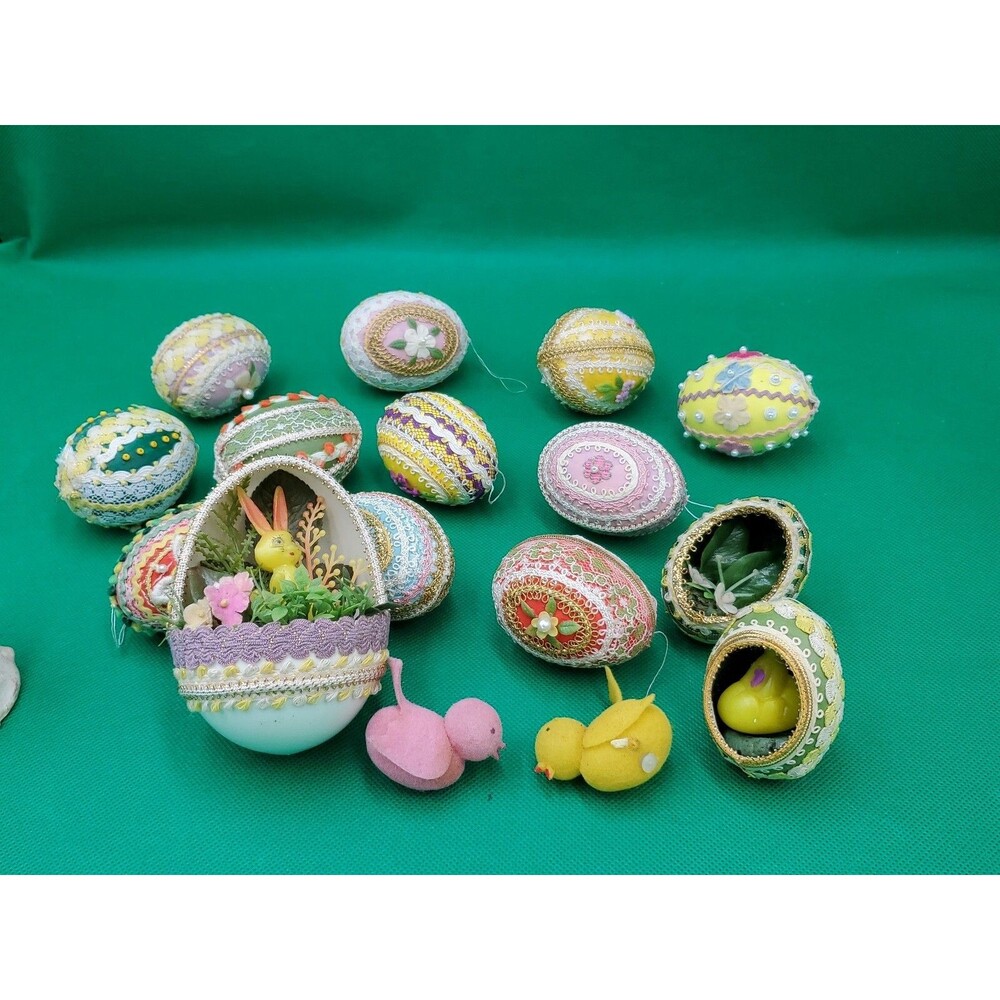 Vintage Real & Faux Chicken Egg Diorama Easter Decorations Handmade Ornaments